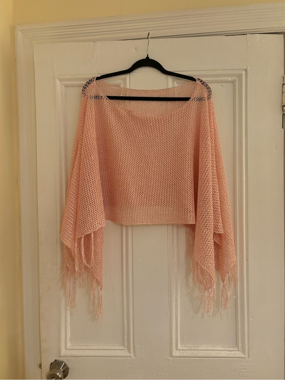 Edikted Blush Open-Knit Fringe Poncho
